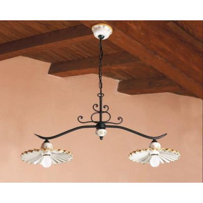 BILANCIERE 2 LUCI STILE RUSTICO IN TERRACOTTA DECORATA E FERRO FORGIATO A MANO MADE IN ITALY IMAS - Cristalensi Shop Online