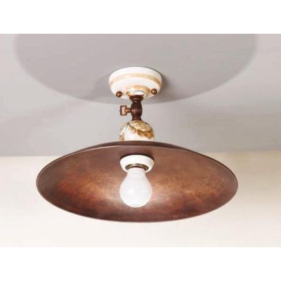 PLAFONIERA IN OTTONE E CERAMICA DECORATA A MANO IN STILE RUSTICO PRODOTTO IN ITALIA DALLA IMAS IMAS - Cristalensi Shop Online