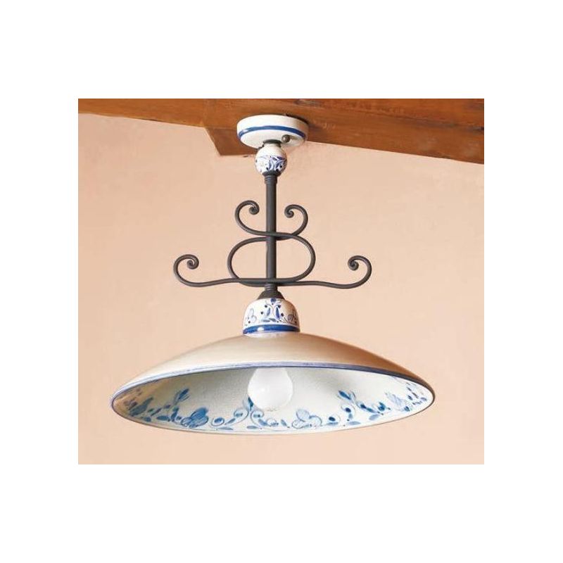 PLAFONIERA STILE RUSTICO IN TERRACOTTA DECORATA E FERRO FORGIATO A MANO MADE IN ITALY DELLA IMAS IMAS - Cristalensi Shop Online