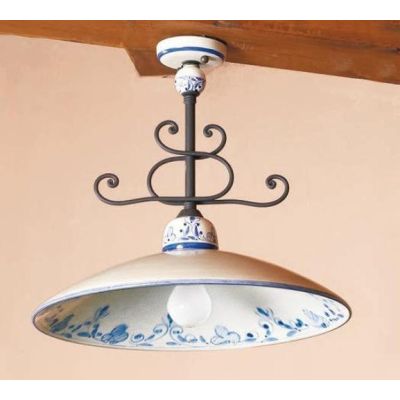 PLAFONIERA STILE RUSTICO IN TERRACOTTA DECORATA E FERRO FORGIATO A MANO MADE IN ITALY DELLA IMAS IMAS - Cristalensi Shop Online