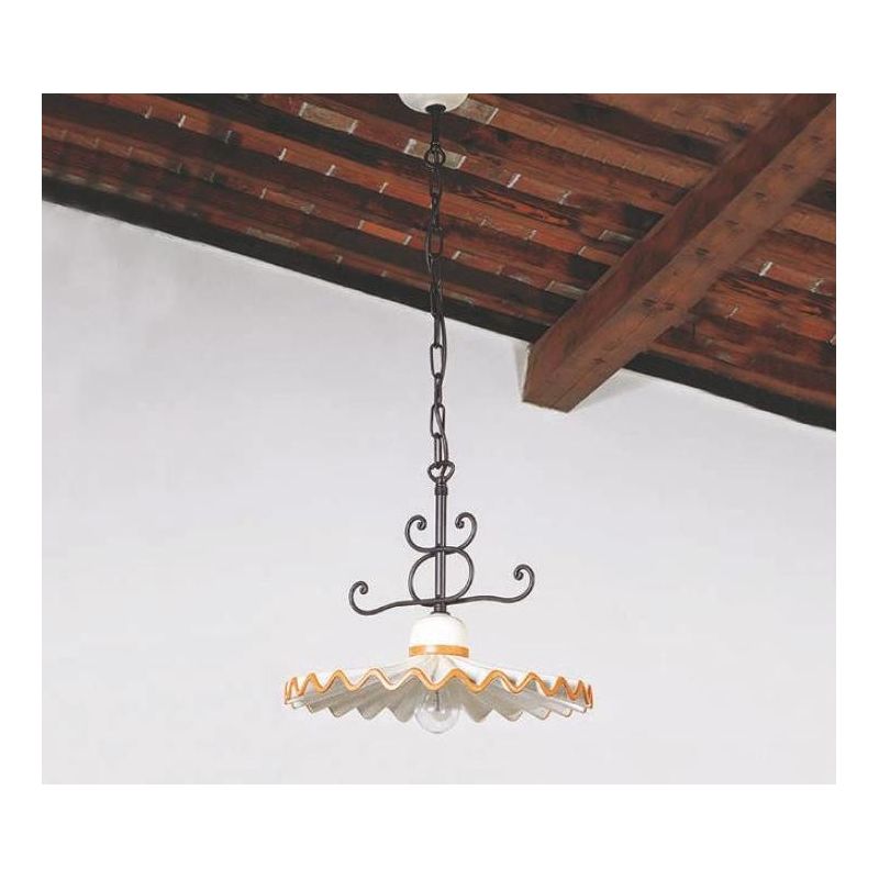 SOSPENSIONE RUSTICA IN TERRACOTTA DECORATA E FERRO FORGIATO A MANO MADE IN ITALY DELLA IMAS IMAS - Cristalensi Shop Online