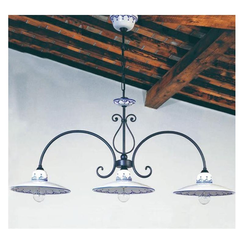 LAMPADARIO BILANCIA 3 LUCI RUSTICO IN TERRACOTTA DECORATA A MANO MADE IN ITALY DELLA IMAS IMAS - Cristalensi Shop Online