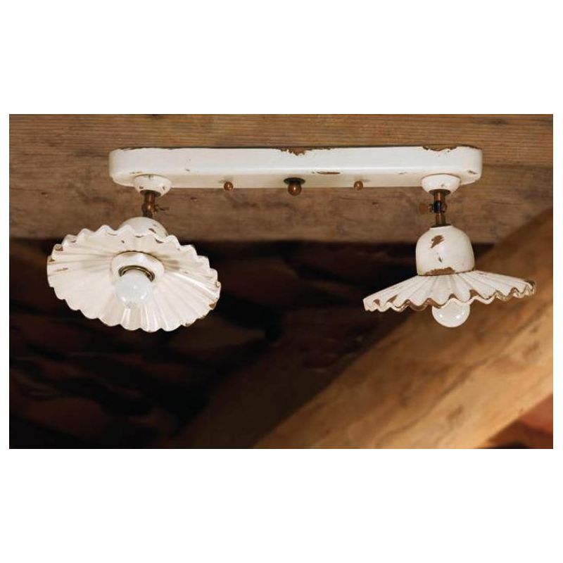 PLAFONIERA 2 LUCI IN TERRACOTTA DECORATA A MANO CON SNODI IN OTTONE INVECCHIATO DELLA IMAS IMAS - Cristalensi Shop Online