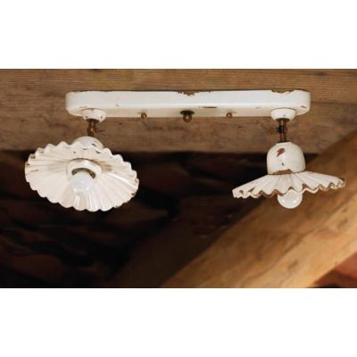 PLAFONIERA 2 LUCI IN TERRACOTTA DECORATA A MANO CON SNODI IN OTTONE INVECCHIATO DELLA IMAS IMAS - Cristalensi Shop Online