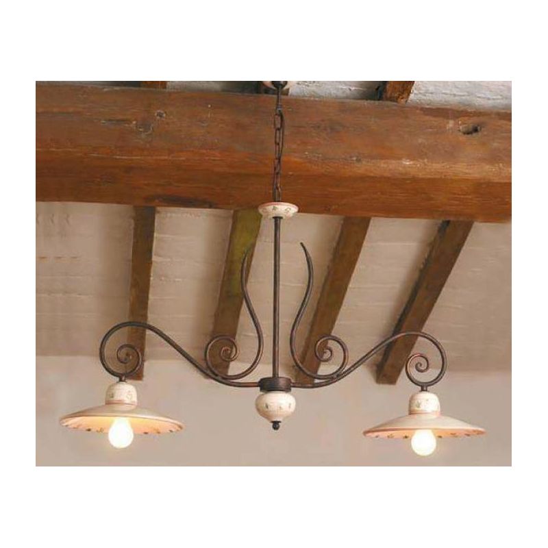BILANCIERE A 2 LUCI RUSTICO IN TERRACOTTA E FERRO FORGIATO A MANO MADE IN ITALY IMAS - Cristalensi Shop Online