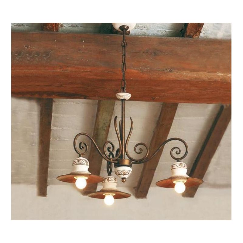 SOSPENSIONE A 3 LUCI IN STILE RUSTICO IN FERRO FORGIATO A MANO IN ITALIA DALLA IMAS IMAS - Cristalensi Shop Online