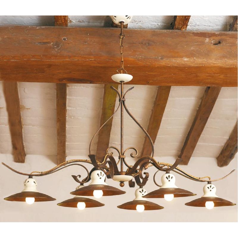 LAMPADARIO 6 LUCI IN STILE RUSTICO IN FERRO FORGIATO A MANO IN ITALIA DALLA IMAS IMAS - Cristalensi Shop Online