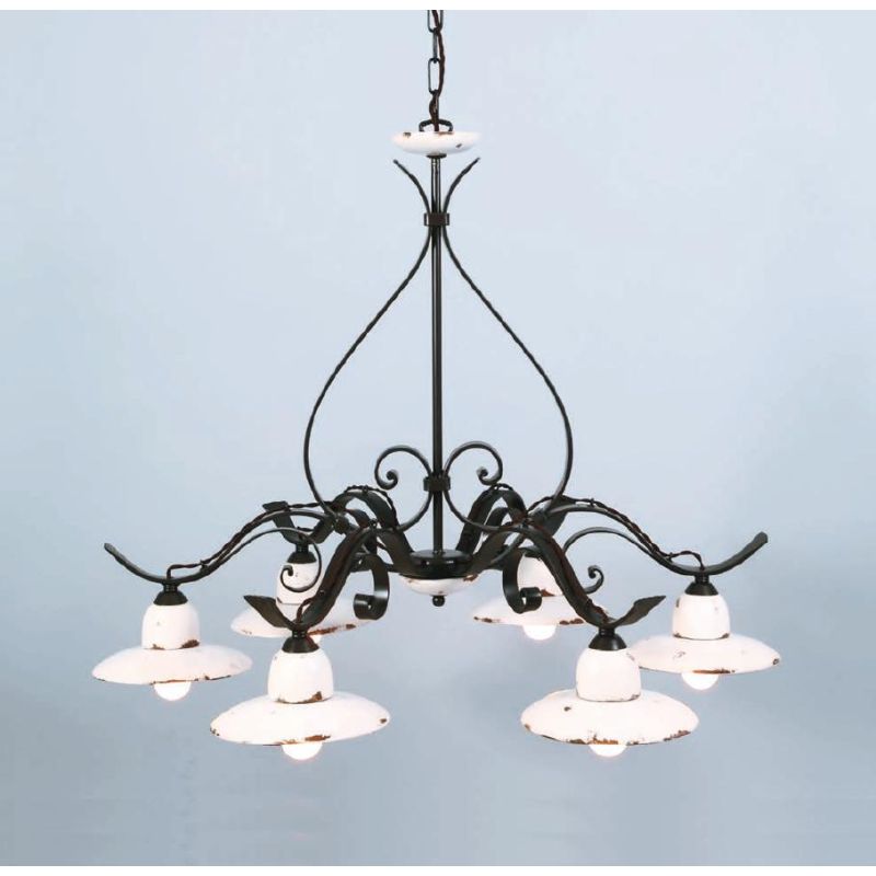 LAMPADARIO A 6 LUCI STILE RUSTICO IN TERRACOTTA E FERRO FORGIATO A MANO MADE IN ITALY IMAS - Cristalensi Shop Online