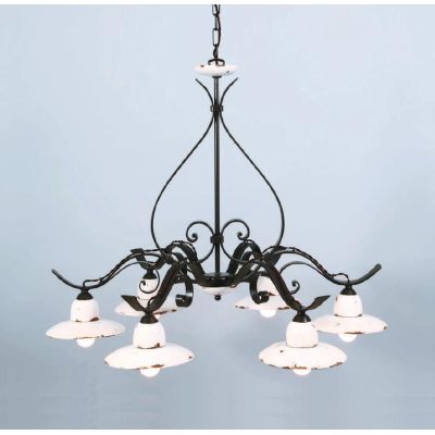 LAMPADARIO A 6 LUCI STILE RUSTICO IN TERRACOTTA E FERRO FORGIATO A MANO MADE IN ITALY IMAS - Cristalensi Shop Online
