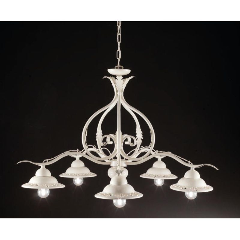 LAMPADARIO RUSTICO A 5 LUCI IN TERRACOTTA INTAGLIATA E FERRO FORGIATO A MANO IN ITALIA DALLA IMAS IMAS - Cristalensi Shop Online