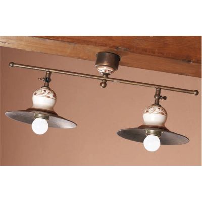PLAFONIERA 2 LUCI STILE RUSTICO IN OTTONE INVECCHIATO CON SNODI MADE IN ITALY IMAS - Cristalensi Shop Online