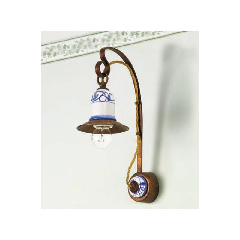 APPLIQUE IN OTTONE INVECCHIATO CON PARTICOLARI IN TERRACOTTA RUSTICA MADE IN ITALY IMAS - Cristalensi Shop Online