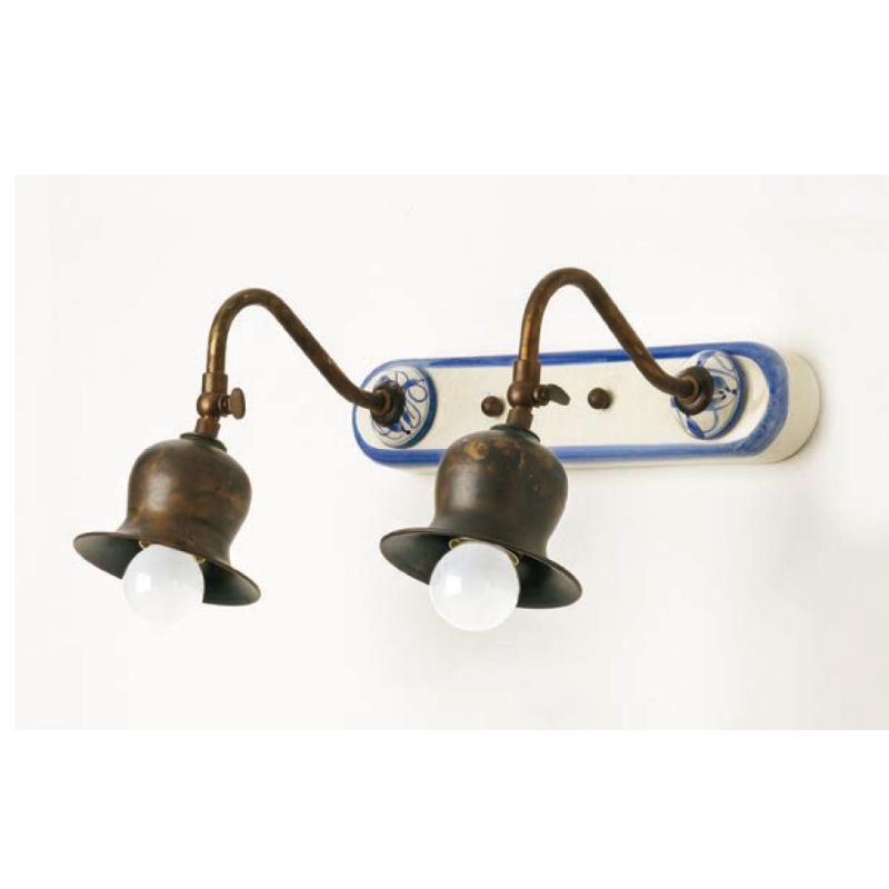 APPLIQUE 2 LUCI IN OTTONE INVECCHIATO CON SNODO CON BASE IN TERRACOTTA MADE IN ITALY IMAS - Cristalensi Shop Online