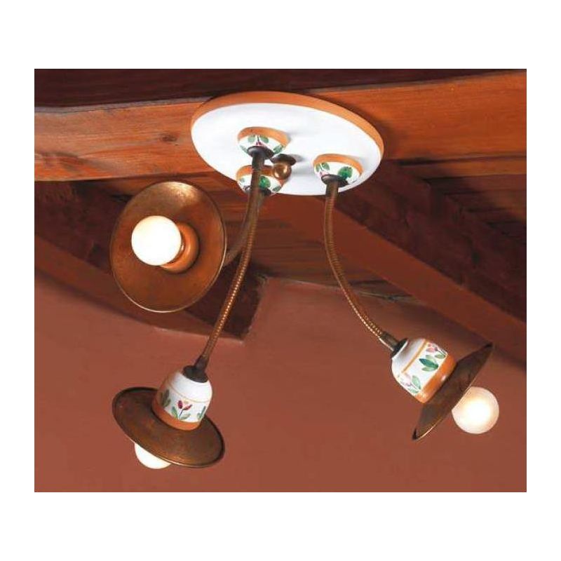 PLAFONIERA RUSTICA 3 LUCI IN CERAMICA DECORATA CON BRACCI FLESSIBILI MADE IN ITALY IMAS - Cristalensi Shop Online