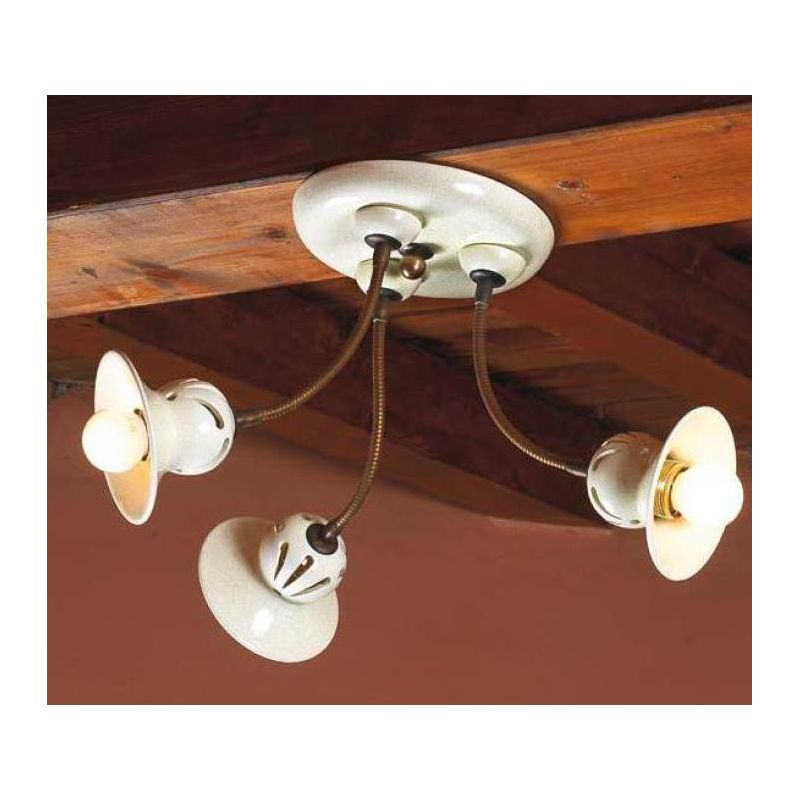 PLAFONIERA RUSTICA 3 LUCI IN CERAMICA TRAFORATA CON BRACCI FLESSIBILI MADE IN ITALY IMAS - Cristalensi Shop Online