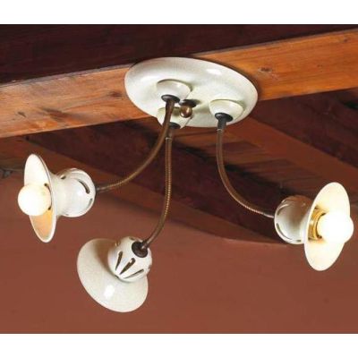 PLAFONIERA RUSTICA 3 LUCI IN CERAMICA TRAFORATA CON BRACCI FLESSIBILI MADE IN ITALY IMAS - Cristalensi Shop Online