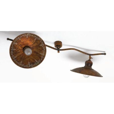 PLAFONIERA 2 LUCI CON PIATTI IN OTTONE DECORATI A MANO CON SNODI MADE IN ITALY DELLA IMAS IMAS - Cristalensi Shop Online