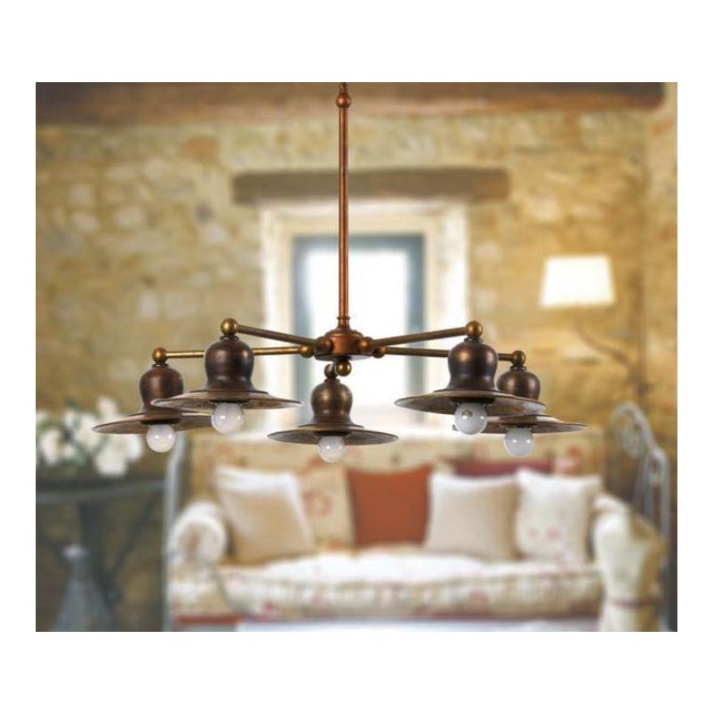 LAMPADARIO 5 LUCI IN OTTONE INVECCHIATO MADE IN ITALY DELLA IMAS IMAS - Cristalensi Shop Online
