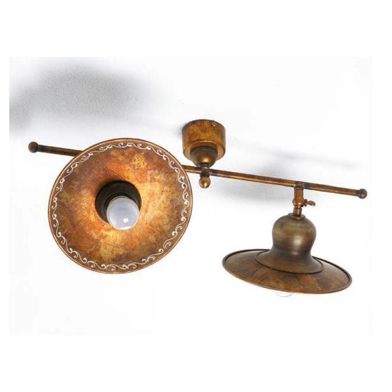 PLAFONIERA 2 LUCI IN OTTONE INVECCHIATO CON DECORI MADE IN ITALY DELLA IMAS IMAS - Cristalensi Shop Online