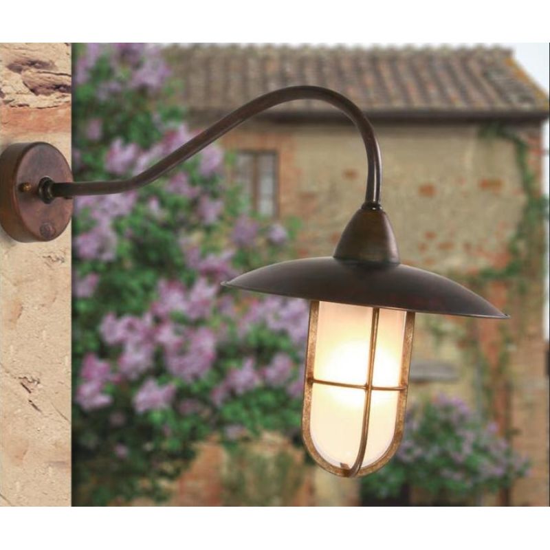 APPLIQUE RUSTICA DA ESTERNI CON GABBIA IP44 IN OTTONE INVECCHIATO MADE IN ITALY IMAS - Cristalensi Shop Online
