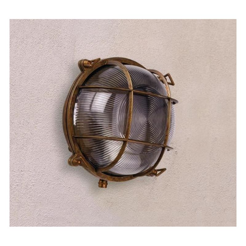 APPLIQUE TONDA PER ESTERNI IP44 IN OTTONE INVECCHIATO CON GABBIA MADE IN ITALY IMAS - Cristalensi Shop Online