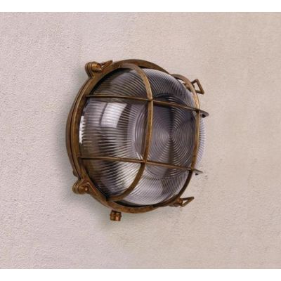 APPLIQUE TONDA PER ESTERNI IP44 IN OTTONE INVECCHIATO CON GABBIA MADE IN ITALY IMAS - Cristalensi Shop Online
