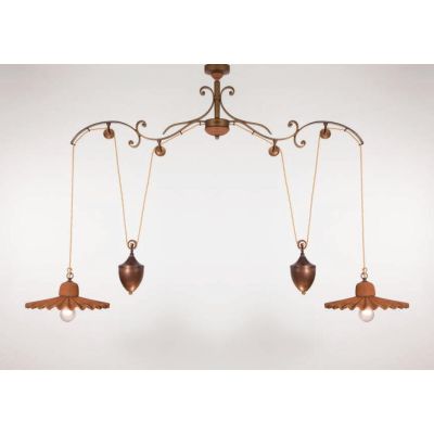 LAMPADARIO SALISCENDI 2 LUCI IN FERRO BATTUTO CON PIATTI IN TERRACOTTA MADE IN ITALY DELLA IMAS IMAS - Cristalensi Shop Online