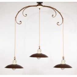 SOSPENSIONE AD ARCO A 3 LUCI IN FERRO BATTUTO CON PIATTI IN OTTONE DELLA IMAS MADE IN ITALY IMAS - Cristalensi Shop Online 2