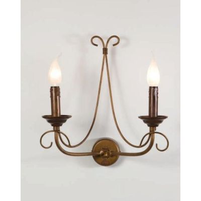 LAMPADA DA PARETE CLASSICA 2 LUCI IN FERRO BATTUTO E OTTONE MADE IN ITALY DELLA IMAS IMAS - Cristalensi Shop Online