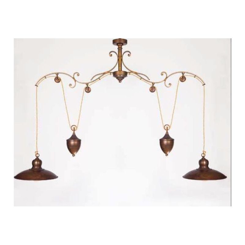LAMPADARIO SALISCENDI 2 LUCI IN FERRO BATTUTO VERNICIATO OTTONE MADE IN ITALY DELLA IMAS IMAS - Cristalensi Shop Online