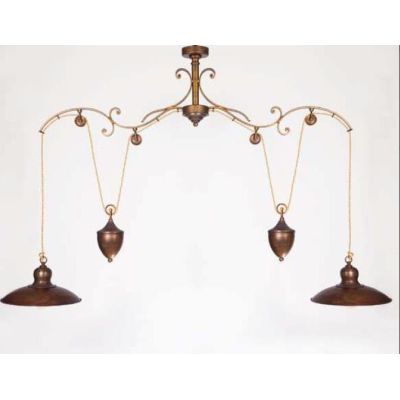LAMPADARIO SALISCENDI 2 LUCI IN FERRO BATTUTO VERNICIATO OTTONE MADE IN ITALY DELLA IMAS IMAS - Cristalensi Shop Online