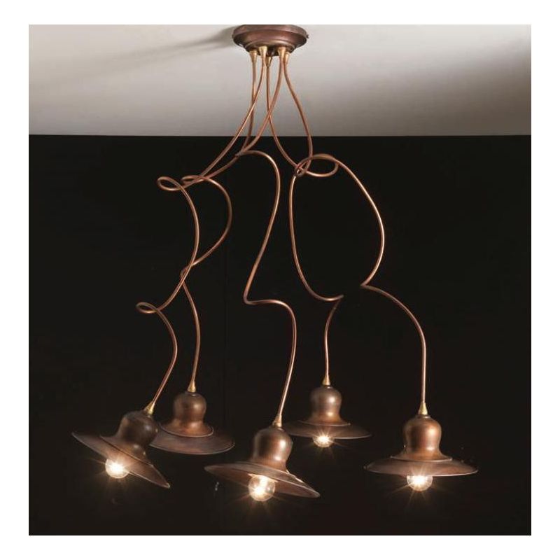 PLAFONIERA 5 LUCI IN OTTONE INVECCHIATO E RAME PRODOTTO IN ITALIA DALLA IMAS IMAS - Cristalensi Shop Online