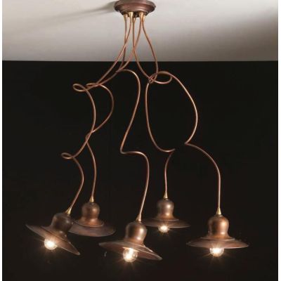 PLAFONIERA 5 LUCI IN OTTONE INVECCHIATO E RAME PRODOTTO IN ITALIA DALLA IMAS IMAS - Cristalensi Shop Online