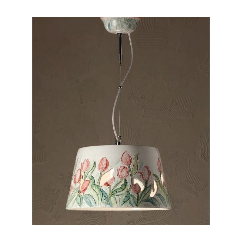 SOSPENSIONE STILE VINTAGE IN CERAMICA CON DECORO TULIPANI FATTI A MANO IN ITALIA IMAS - Cristalensi Shop Online