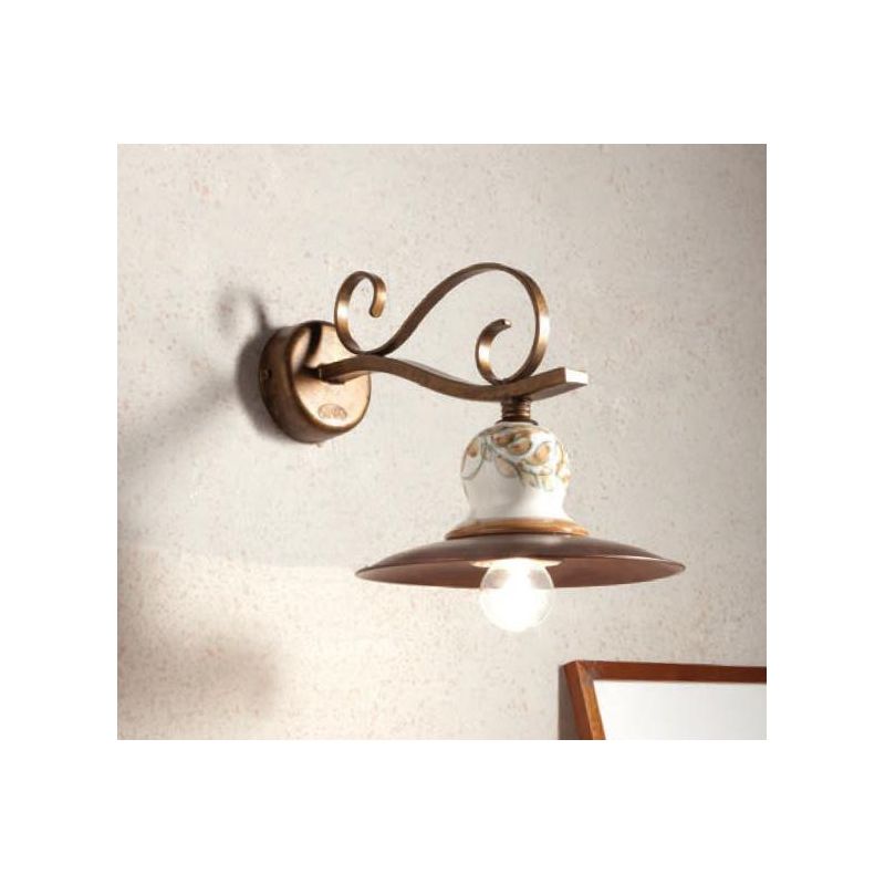 APPLIQUE CON PIATTO IN OTTONE E TERRACOTTA IN STILE RUSTICO PRODOTTO IN ITALIA DALLA IMAS IMAS - Cristalensi Shop Online