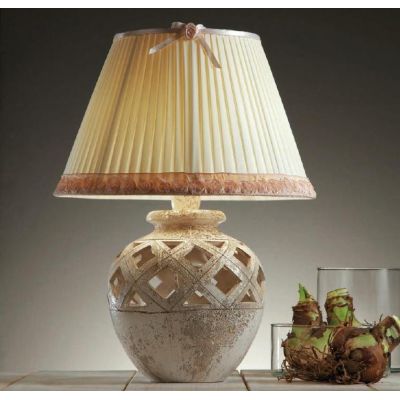 LAMPADA DA TAVOLO IN TERRACOTTA INTAGLIATA DECORATA A MANO CON PARALUME PRODOTTA IN ITALIA IMAS - Cristalensi Shop Online