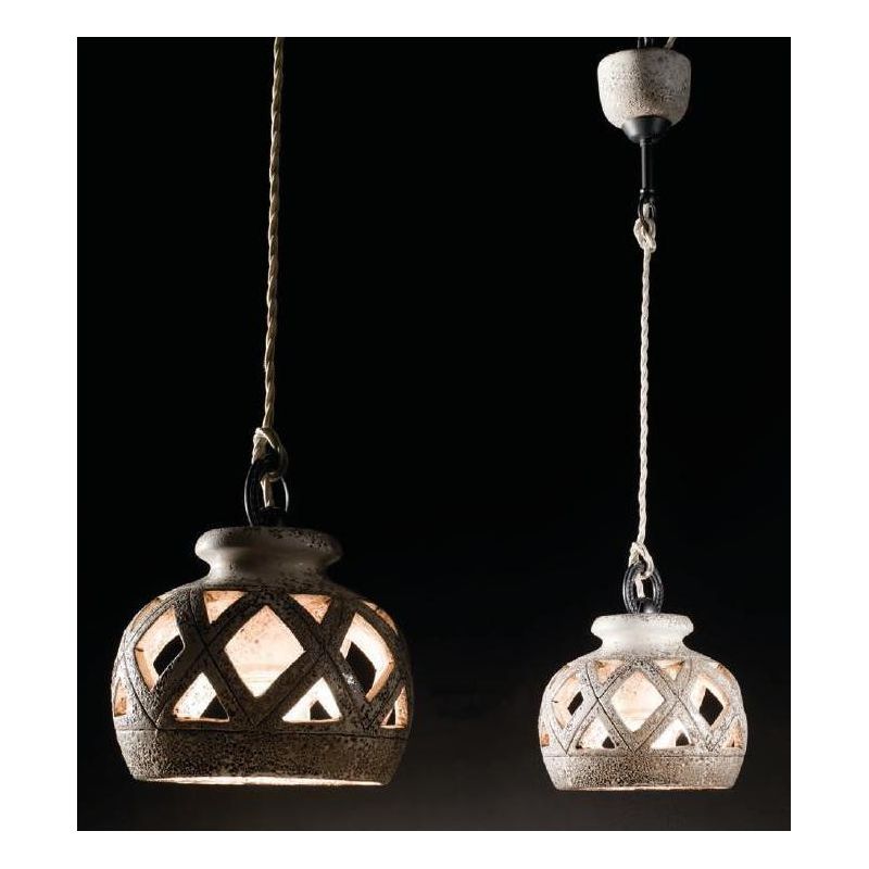 PICCOLA SOSPENSIONE A LANTERNA RUSTICA IN TERRACOTTA INTAGLIATA PRODOTTA A MANO IN ITALIA IMAS - Cristalensi Shop Online
