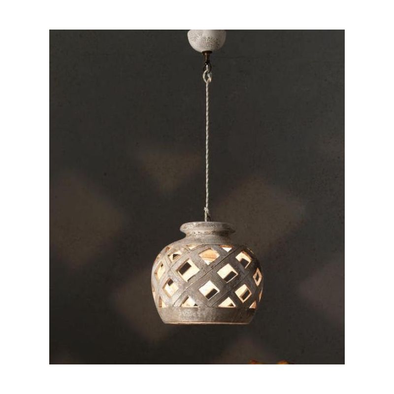 SOSPENSIONE A LANTERNA RUSTICA IN TERRACOTTA INTAGLIATA PRODOTTA A MANO IN ITALIA IMAS - Cristalensi Shop Online
