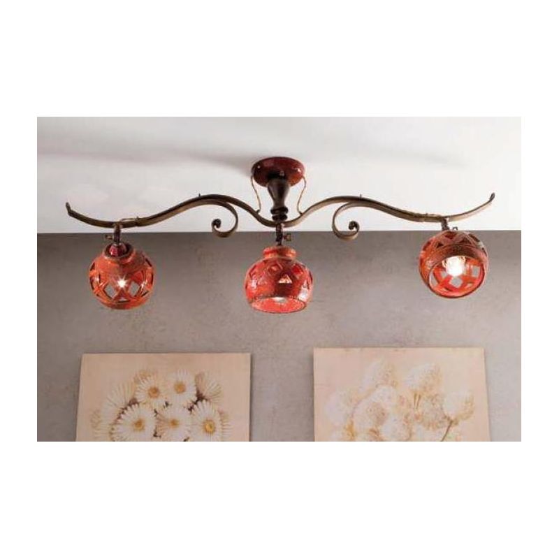 BINARIO 3 LUCI RUSTICO IN TERRACOTTA INTAGLIATA DECORATA A MANO IN ITALIA DELLA IMAS IMAS - Cristalensi Shop Online
