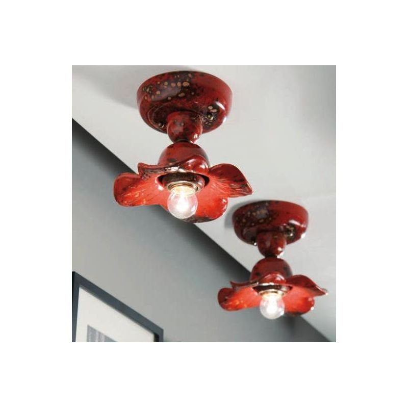PLAFONIERA RUSTICA FORMA A FIORE IN CERAMICA DECORATA A MANO MADE IN ITALY DELLA IMAS IMAS - Cristalensi Shop Online