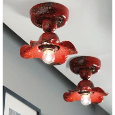 PLAFONIERA RUSTICA FORMA A FIORE IN CERAMICA DECORATA A MANO MADE IN ITALY DELLA IMAS IMAS - Cristalensi Shop Online