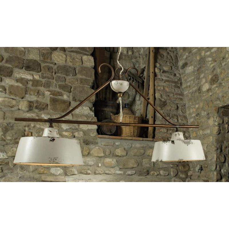 BILANCIERE 2 LUCI IN OTTONE CON CAMPANE IN TERRACOTTA DECORATA A MANO MADE IN ITALY DELLA IMAS IMAS - Cristalensi Shop Online