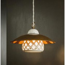 SOSPENSIONE VINTAGE CON CAMPANA IN CERAMICA E PIATTO IN OTTONE MADE IN ITALY IMAS - Cristalensi Shop Online 2