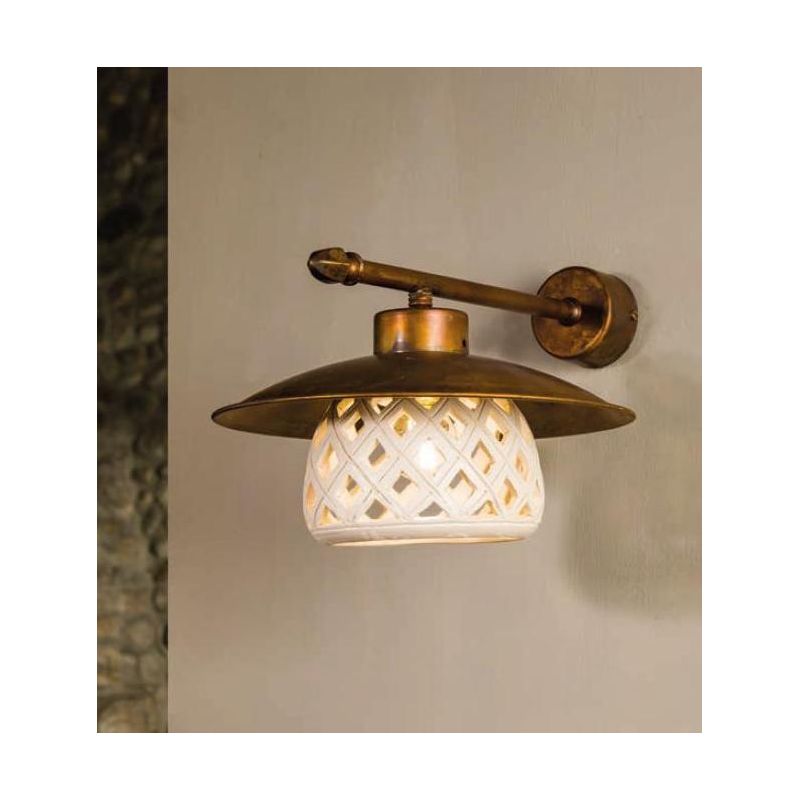 APPLIQUE VINTAGE CON CAMPANA IN CERAMICA E PIATTO IN OTTONE MADE IN ITALY IMAS - Cristalensi Shop Online