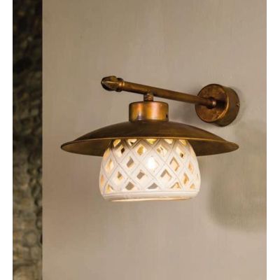 APPLIQUE VINTAGE CON CAMPANA IN CERAMICA E PIATTO IN OTTONE MADE IN ITALY IMAS - Cristalensi Shop Online