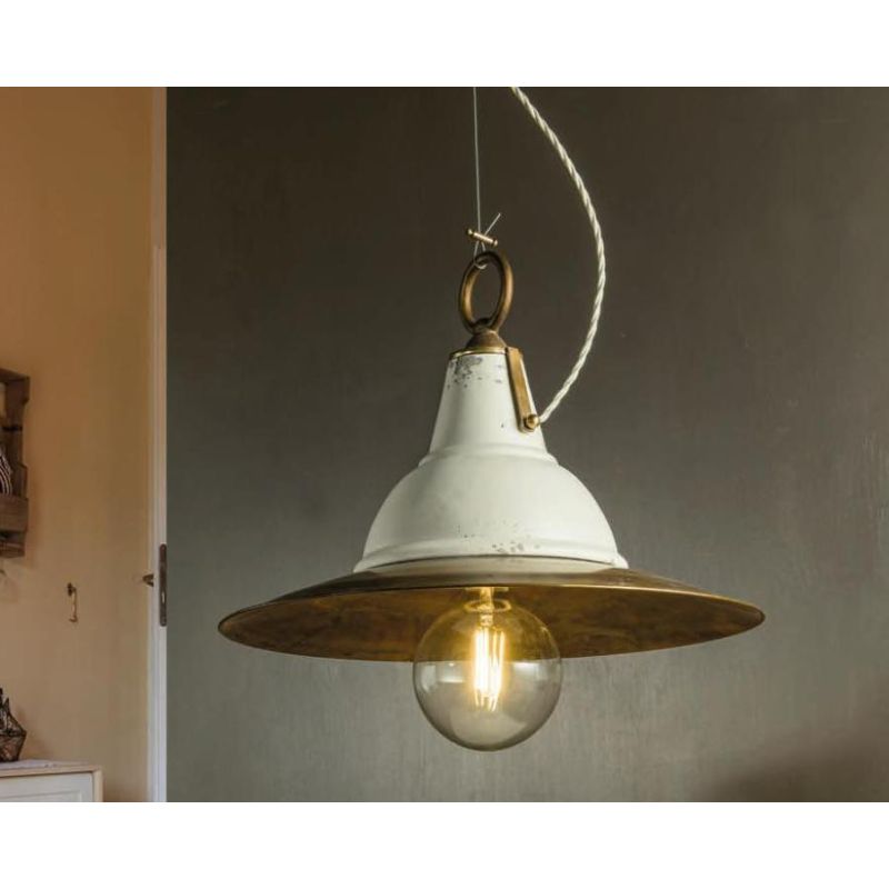 SOSPENSIONE CON CAMPANA IN TERRACOTTA E PIATTO IN OTTONE VINTAGE MADE IN ITALY DELLA IMAS IMAS - Cristalensi Shop Online