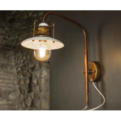 APPLIQUE RUSTICA IN OTTONE INVECCHIATO E CERAMICA CON BRACCIO REGOLABILE IN ALTEZZA DELLA IMAS IMAS - Cristalensi Shop Online