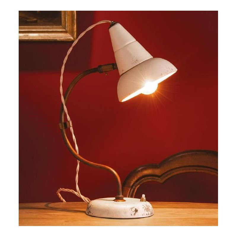 LAMPADA DA TAVOLO IN OTTONE INVECCHIATO E TERRACOTTA DECORATA PRODOTTA IN ITALIA IMAS - Cristalensi Shop Online