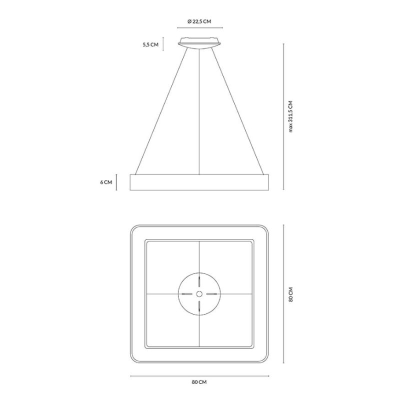 INNER SOSPENSIONE QUADRATA CM 80X80 LED 80W LUCE 3000K BIANCA NERA O SABBIA MODERNA Vivida International - Cristalensi Shop Onli