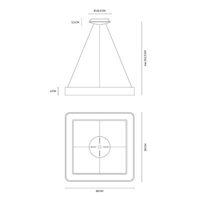 INNER SOSPENSIONE QUADRATA CM 80X80 LED 80W LUCE 3000K BIANCA NERA O SABBIA MODERNA Vivida International - Cristalensi Shop Onli